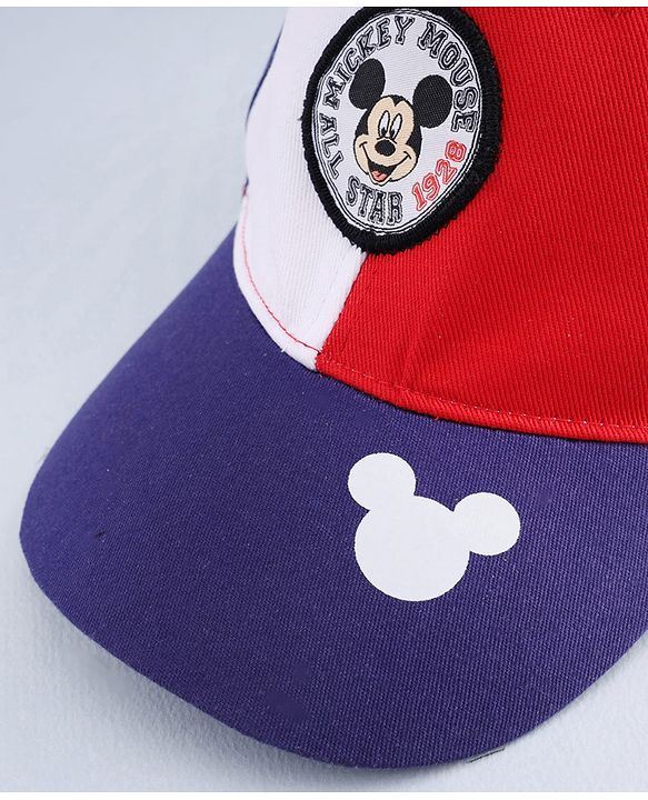 Babyhug Disney Cotton Woven Summer Cap with Mickey Mouse Graphic Multicolor - Diameter 16 cm