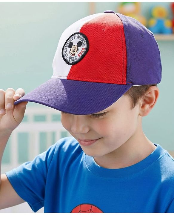 Babyhug Disney Cotton Woven Summer Cap with Mickey Mouse Graphic Multicolor - Diameter 16 cm