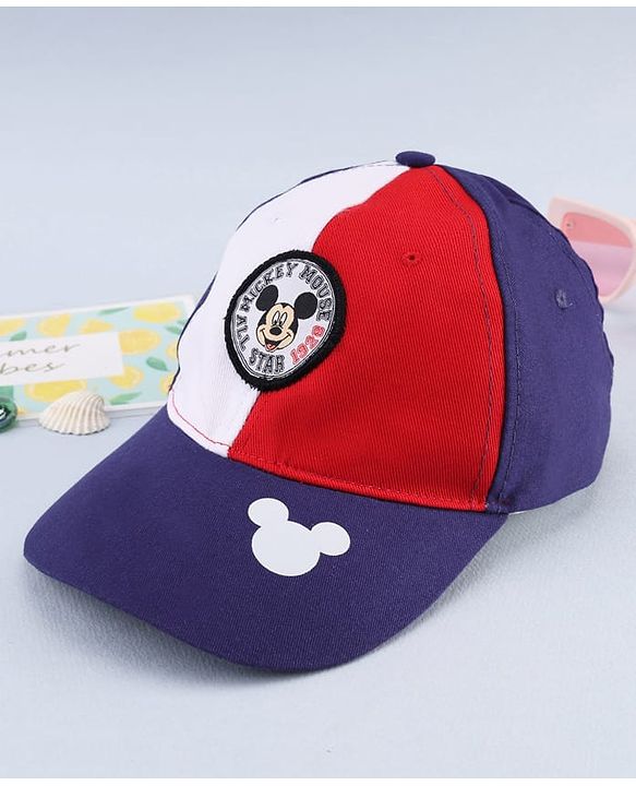Babyhug Disney Cotton Woven Summer Cap with Mickey Mouse Graphic Multicolor - Diameter 16 cm