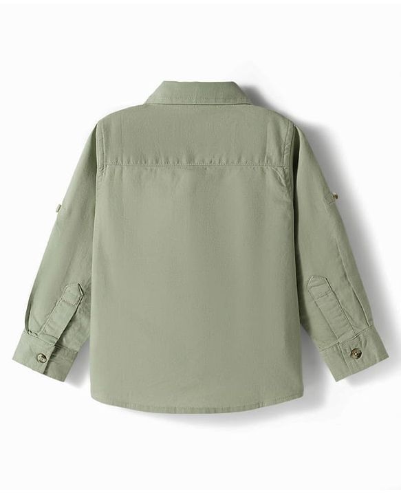 Babyhug Cotton Woven Full Sleeves Cut & Sew Solid Shirt with Text Embroidery -Green