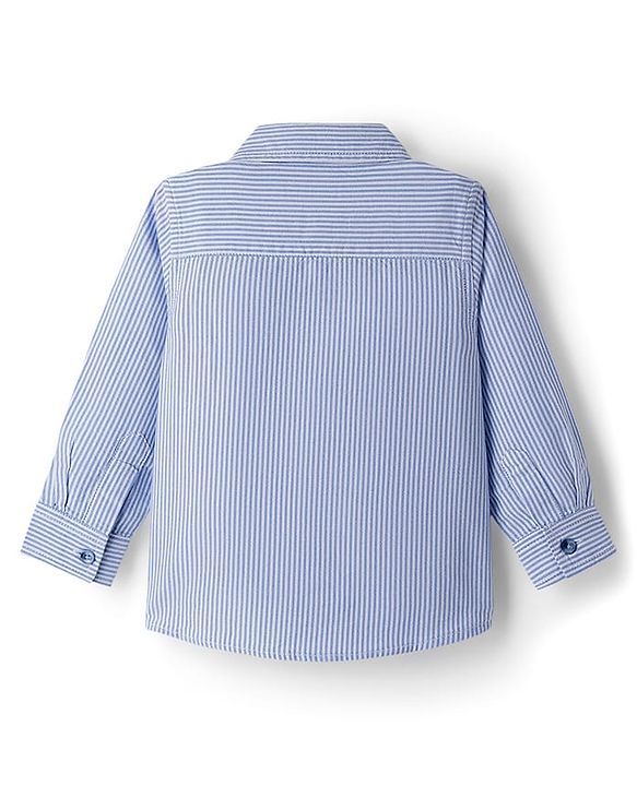 Babyhug Cotton Woven Full Sleeves Striped Shirt With Lion Patch - Blue
