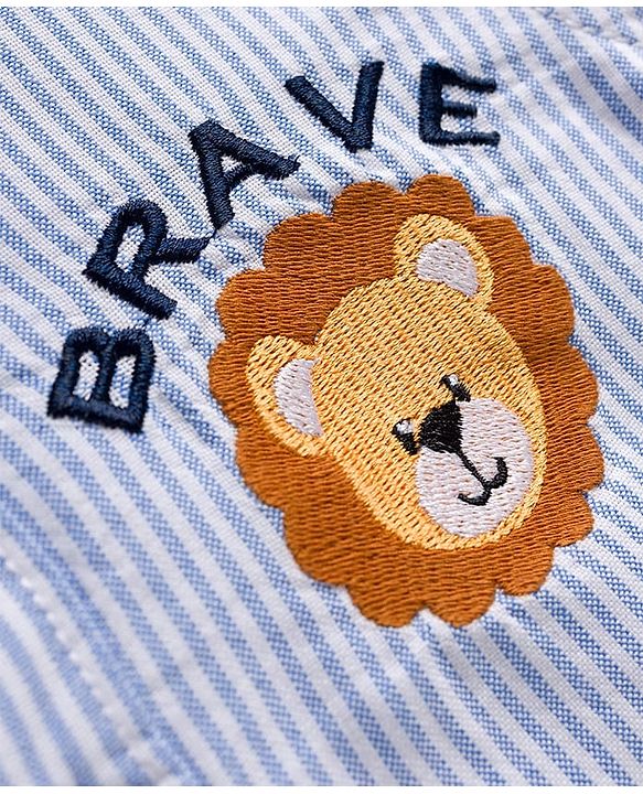 Babyhug Cotton Woven Full Sleeves Striped Shirt With Lion Patch - Blue
