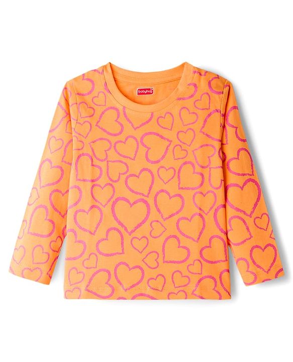 Babyhug Knit Full Sleeves Co-ords Night Suit With Heart Print - Orange