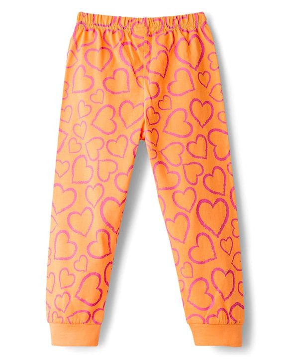 Babyhug Knit Full Sleeves Co-ords Night Suit With Heart Print - Orange