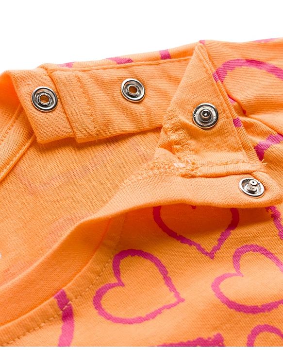 Babyhug Knit Full Sleeves Co-ords Night Suit With Heart Print - Orange