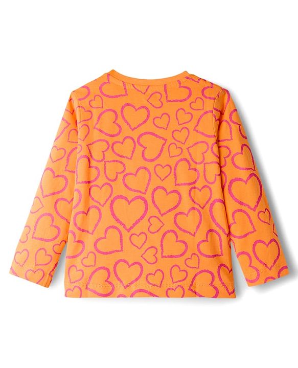 Babyhug Knit Full Sleeves Co-ords Night Suit With Heart Print - Orange