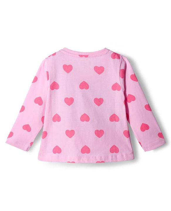 Babyhug Knit Full Sleeves Co-ords Night Suit With Heart Print - Light Pink