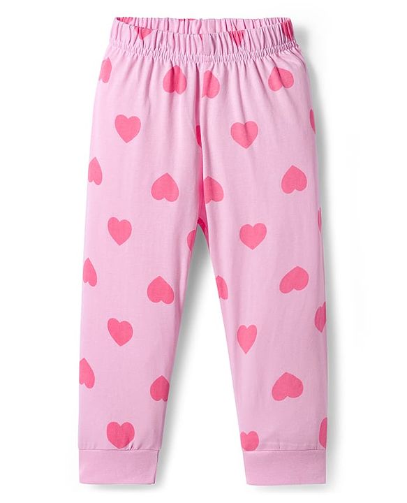 Babyhug Knit Full Sleeves Co-ords Night Suit With Heart Print - Light Pink