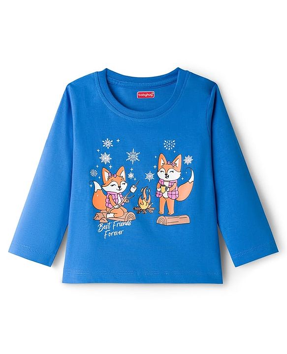 Babyhug Cotton Knit Full Sleeves Night Suit With Fox Print - Blue
