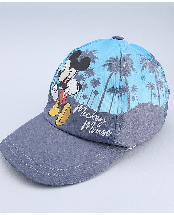 Babyhug Disney Cotton Woven Summer Cap With Mickey Mouse Graphics Navy Blue - Diameter 18 cm