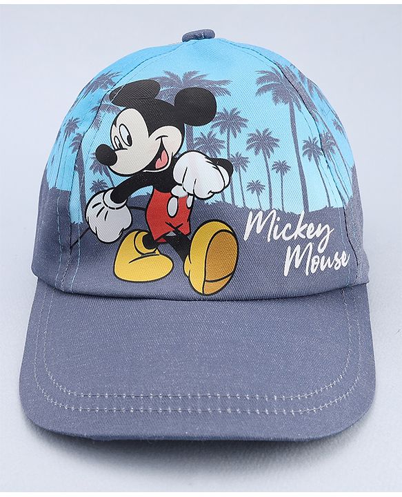 Babyhug Disney Cotton Woven Summer Cap With Mickey Mouse Graphics Navy Blue - Diameter 18 cm
