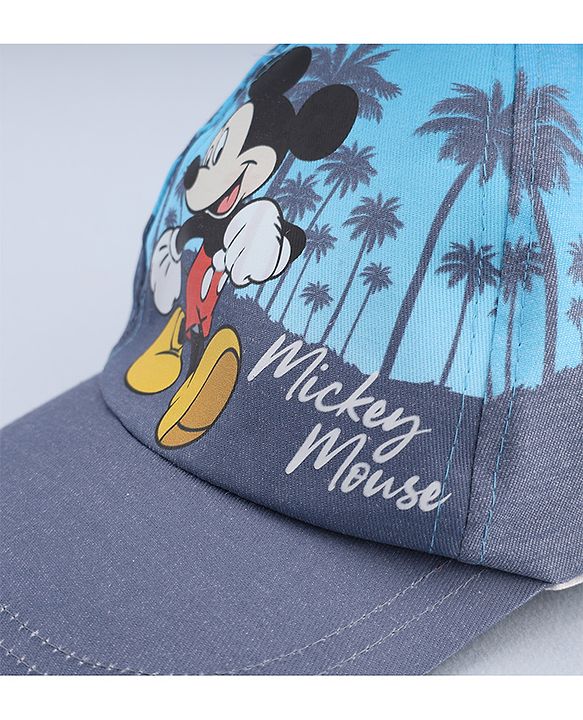 Babyhug Disney Cotton Woven Summer Cap With Mickey Mouse Graphics Navy Blue - Diameter 18 cm
