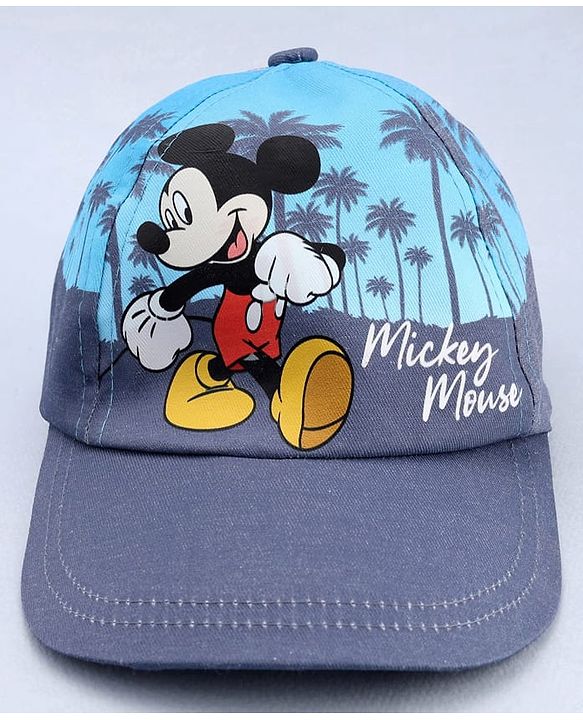 Babyhug Disney Cotton Woven Summer Cap With Mickey Mouse Graphics Navy Blue - Diameter 18 cm