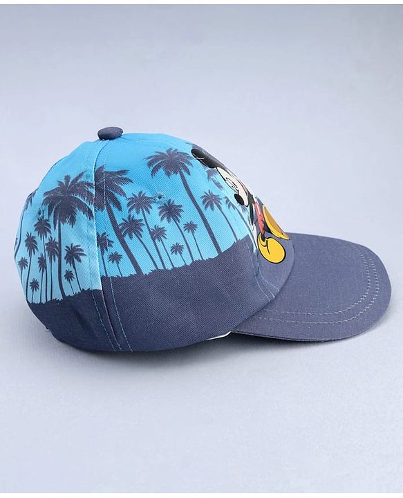 Babyhug Disney Cotton Woven Summer Cap With Mickey Mouse Graphics Navy Blue - Diameter 18 cm