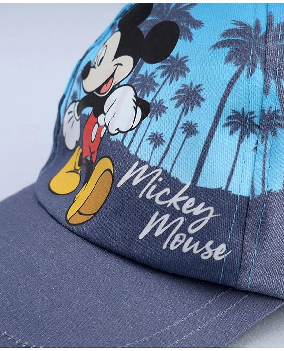 Babyhug Disney Cotton Woven Summer Cap With Mickey Mouse Graphics Navy Blue - Diameter 18 cm