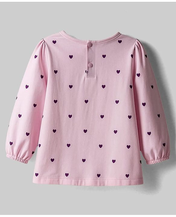 Babyhug Cotton Woven Frock with Full Sleeves Tee & Heart Print - Purple