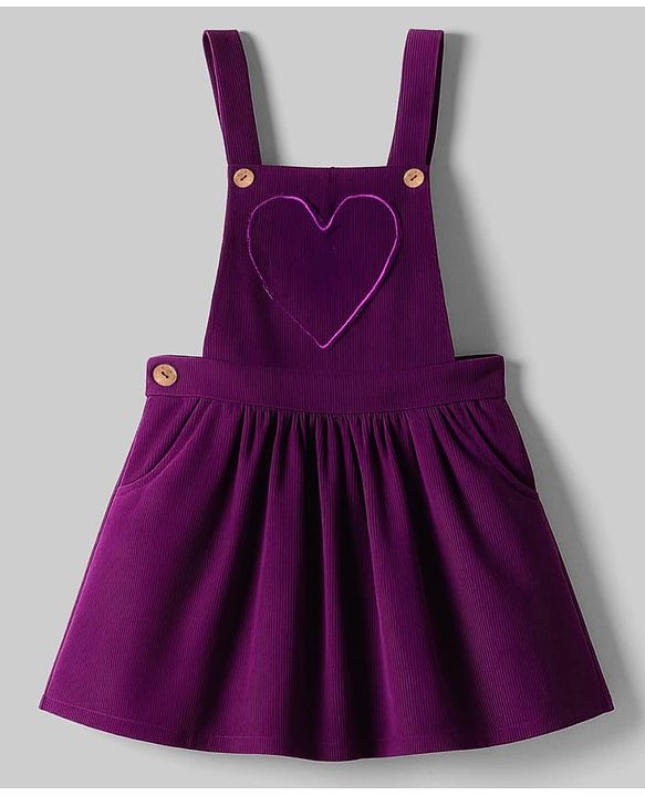 Babyhug Cotton Woven Frock with Full Sleeves Tee & Heart Print - Purple