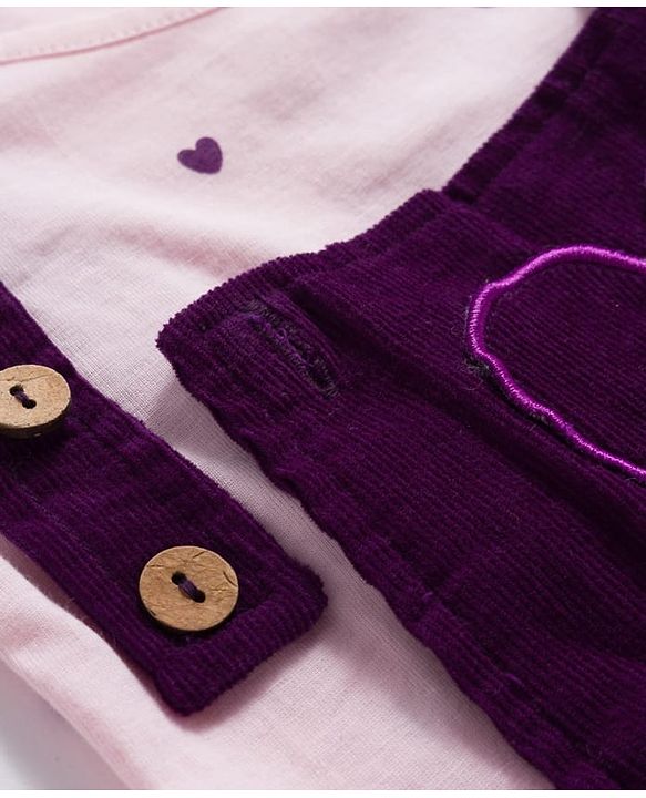 Babyhug Cotton Woven Frock with Full Sleeves Tee & Heart Print - Purple