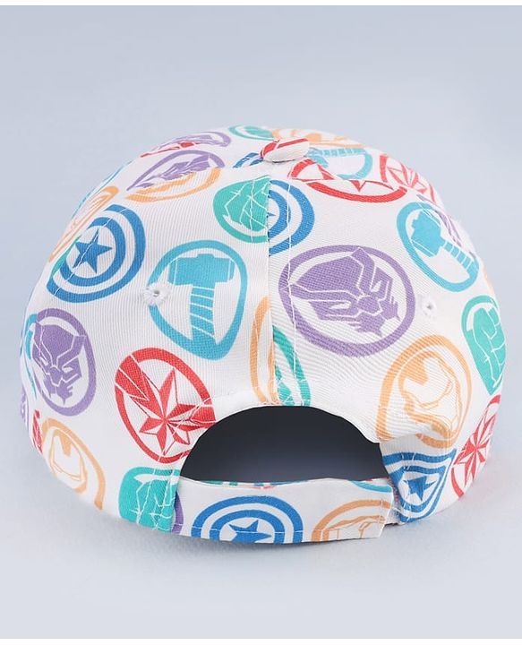 Babyhug Marvel Cotton Woven Summer Cap with Avengers Graphic White - Diameter 17 cm