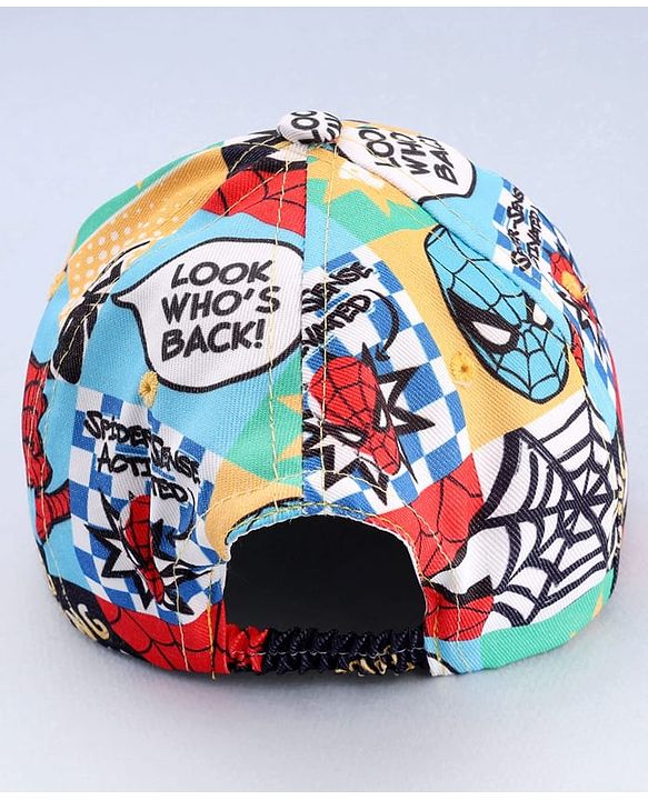 Babyhug Marvel Cotton Woven Summer Cap With Spider-Man Print Multicolor - Diameter 12 cm