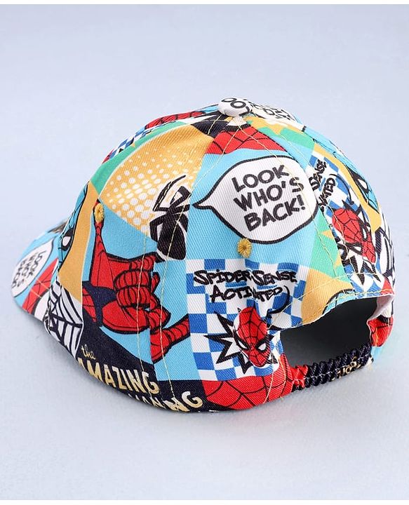 Babyhug Marvel Cotton Woven Summer Cap With Spider-Man Print Multicolor - Diameter 12 cm
