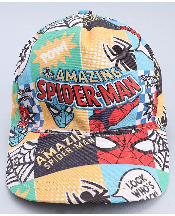 Babyhug Marvel Cotton Woven Summer Cap With Spider-Man Print Multicolor - Diameter 12 cm