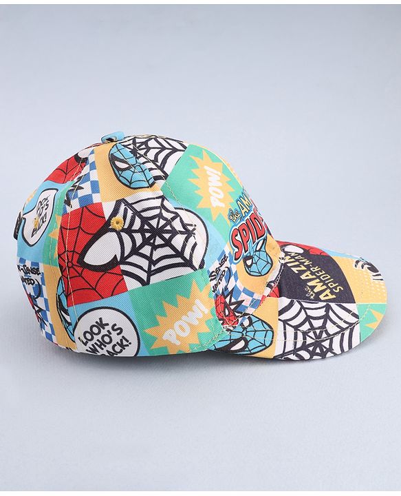 Babyhug Marvel Cotton Woven Summer Cap With Spider-Man Print Multicolor - Diameter 12 cm