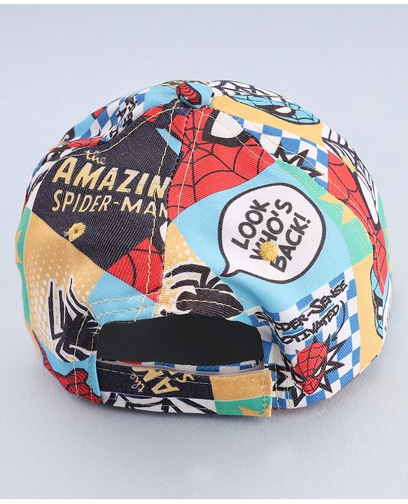 Babyhug Marvel Cotton Woven Summer Cap With Spider-Man Print Multicolor - Diameter 12 cm