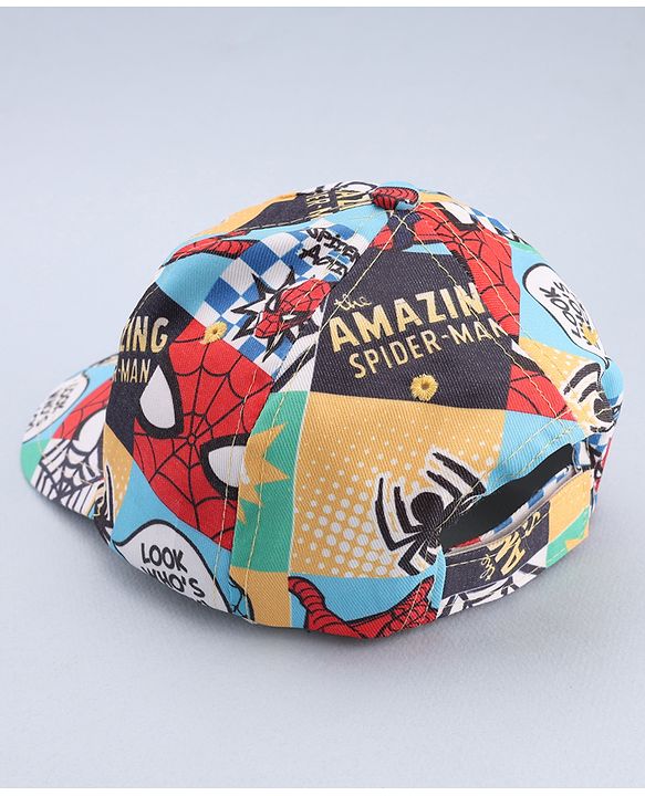 Babyhug Marvel Cotton Woven Summer Cap With Spider-Man Print Multicolor - Diameter 12 cm