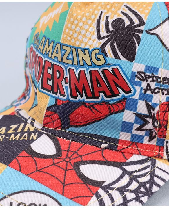 Babyhug Marvel Cotton Woven Summer Cap With Spider-Man Print Multicolor - Diameter 12 cm