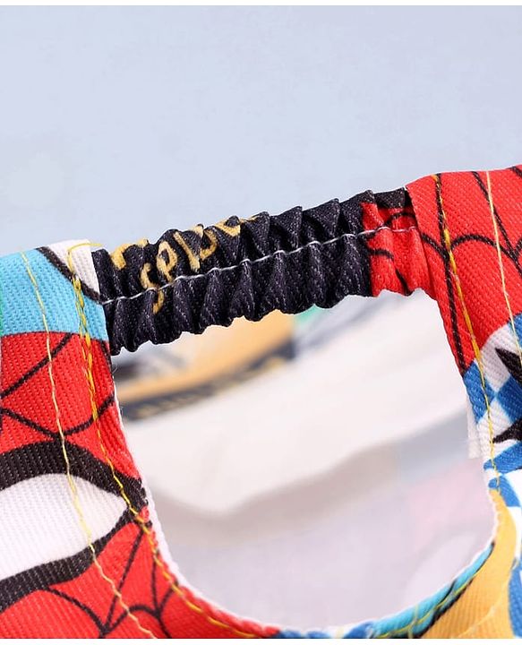 Babyhug Marvel Cotton Woven Summer Cap With Spider-Man Print Multicolor - Diameter 12 cm