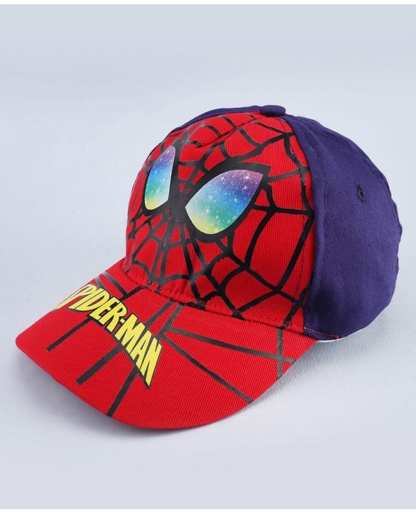 Babyhug Marvel Cotton Woven Summer Cap with Spiderman Graphic Multicolor - Diameter 16 cm