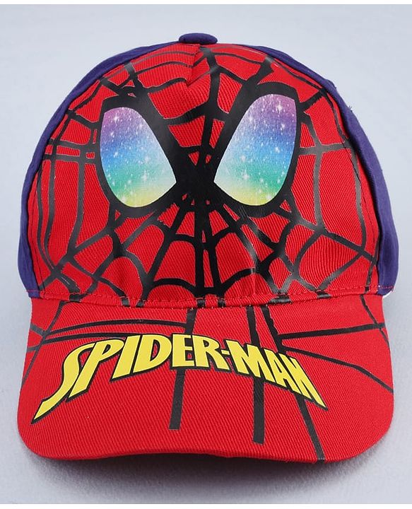 Babyhug Marvel Cotton Woven Summer Cap with Spiderman Graphic Multicolor - Diameter 16 cm