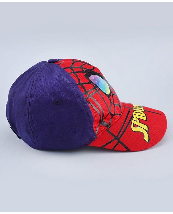 Babyhug Marvel Cotton Woven Summer Cap with Spiderman Graphic Multicolor - Diameter 16 cm