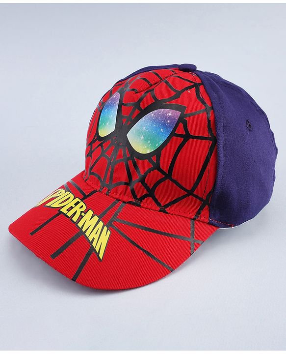 Babyhug Marvel Cotton Woven Summer Cap with Spiderman Graphic Multicolor - Diameter 16 cm
