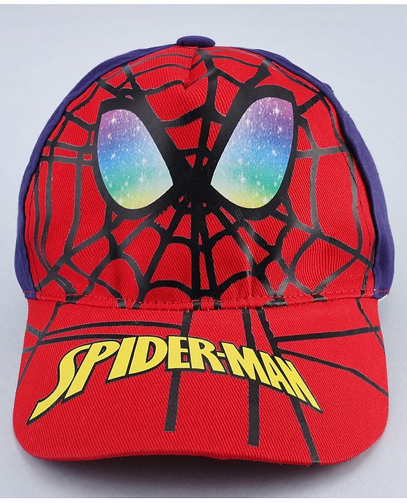 Babyhug Marvel Cotton Woven Summer Cap with Spiderman Graphic Multicolor - Diameter 16 cm