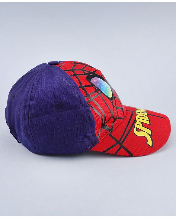 Babyhug Marvel Cotton Woven Summer Cap with Spiderman Graphic Multicolor - Diameter 16 cm