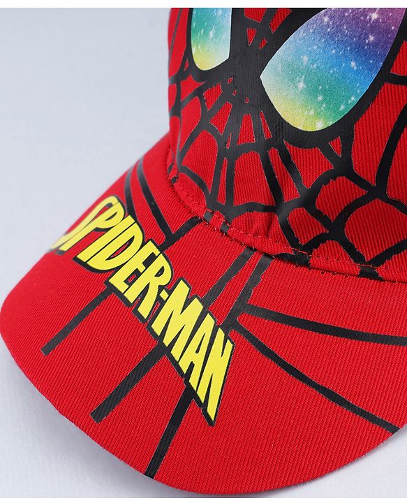 Babyhug Marvel Cotton Woven Summer Cap with Spiderman Graphic Multicolor - Diameter 16 cm