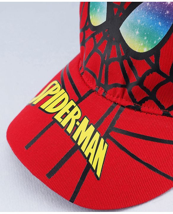 Babyhug Marvel Cotton Woven Summer Cap with Spiderman Graphic Multicolor - Diameter 16 cm