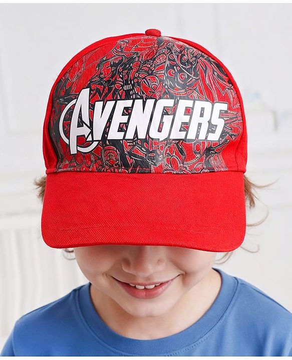 Pine Kids Marvel Cotton Woven Summer Cap With Avengers Graphics Red - Diameter 13.6 cm