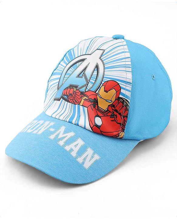 Babyhug Marvel Cotton Woven Summer Cap With Avengers Graphics Light Blue - Diameter 15.5 cm