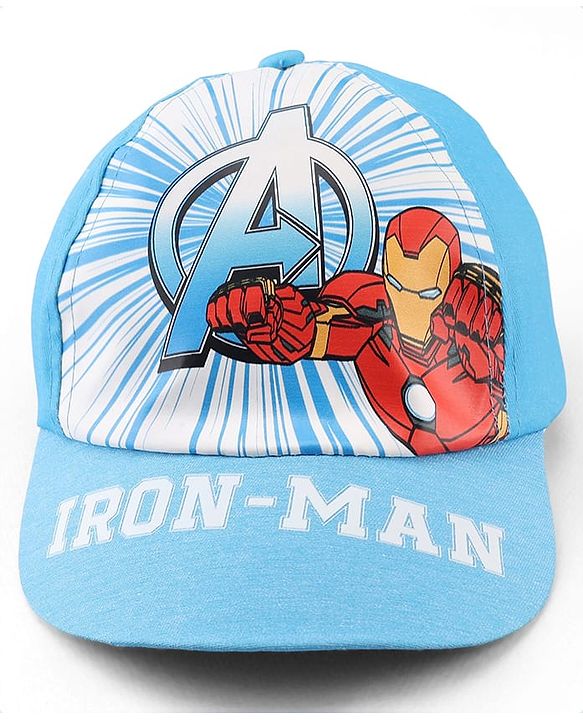 Babyhug Marvel Cotton Woven Summer Cap With Avengers Graphics Light Blue - Diameter 15.5 cm