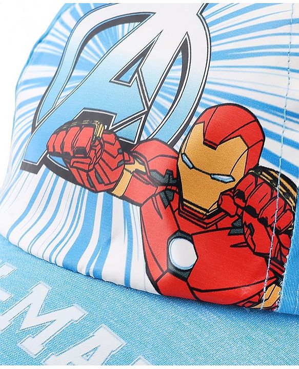 Babyhug Marvel Cotton Woven Summer Cap With Avengers Graphics Light Blue - Diameter 15.5 cm
