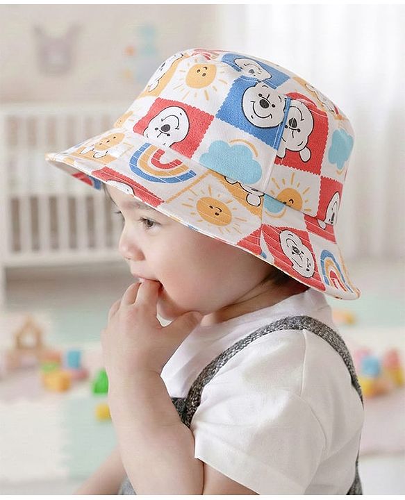 Babyhug Disney Cotton Woven Summer Cap with Winnie the Pooh Print Multicolor - Diameter 23 cm