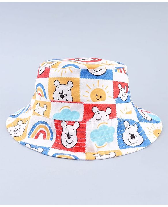 Babyhug Disney Cotton Woven Summer Cap with Winnie the Pooh Print Multicolor - Diameter 23 cm