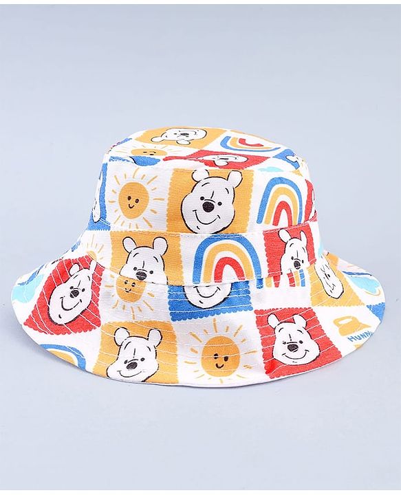 Babyhug Disney Cotton Woven Summer Cap with Winnie the Pooh Print Multicolor - Diameter 23 cm