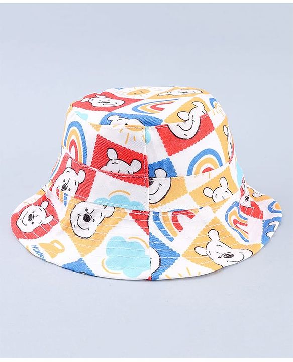 Babyhug Disney Cotton Woven Summer Cap with Winnie the Pooh Print Multicolor - Diameter 23 cm