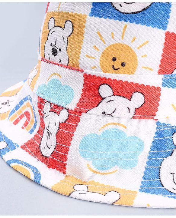 Babyhug Disney Cotton Woven Summer Cap with Winnie the Pooh Print Multicolor - Diameter 23 cm