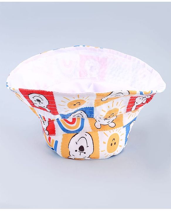 Babyhug Disney Cotton Woven Summer Cap with Winnie the Pooh Print Multicolor - Diameter 23 cm