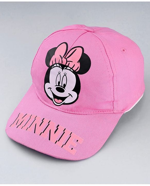 Babyhug Disney Cotton Woven Summer Cap With Minnie Mouse Graphics Pink - Diameter 19 cm